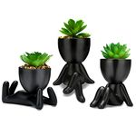 QIUKUN Fake Mini Succulents Plants Artificial in Black Modern Human Shaped Ceramic Pots Cute Desk Decor Desk Plant for Office Decor for Women Cute Fake Plants Bathroom Decor (3PCS)
