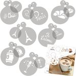 NAKLEO Coffee Cookies Decoration Reusable Plastic Baking Stencil - 7x7cm and 11x11cm / 2.8'x2.8' and 4.3'x4.3' - Paris Travel France - Art Craft DIY Biscuit Pastry Cake Glaze Kitchen