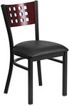 Flash Furniture HERCULES Series Black Cutout Back Metal Restaurant Chair - Mahogany Wood Back, Black Vinyl Seat