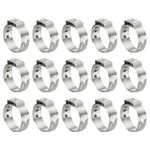 PATIKIL 60 Pack 19/32" Cinch Clamp Rings, 304 Stainless Steel 15.3-18.5mm Single Ear Crimp Rings for Tubing Pipe Fitting Connections, Silver Tone