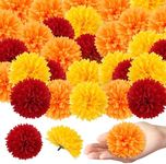 Marigold Flower Heads Bulk 40 Pcs, Faux Mexican Artificial Flowers for Day of the Dead Decorations - DIY Wreath Craft Indian Wedding Diwali Home Dia De Los Muertos Decor Halloween(Orange-Yellow-Red)