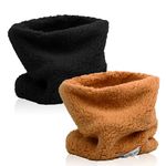 2 Pcs Winter Fleece Warm Kids Scarf Boys Girls Round Scarves Windproof Neck Warmer Face Cover Mask (2Pcs - Black + Khaki)