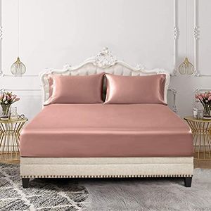 SiinvdaBZX 3-Piece Set Satin Queen Fitted Sheet & 2 Pillowcase, Champagne Silky Soft Fitted Bottom Sheet, Wrinkle Free, Fade Resistant, Deep Pocket Bed Sheet (Deep Up to 15")