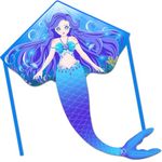 HONBO Large Mermaid Kite for kids & adults, Easy to Fly Delta Kite,Beginner kite for girls &boys, Beginner kite for kids age 4-8(Blue)