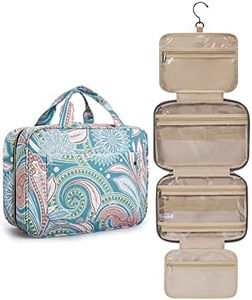 BAGSMART Toiletry Bag Travel Bag with Hanging Hook, Water-resistant Makeup Cosmetic Bag Travel Organizer for Accessories, Shampoo, Full Sized Container, Toiletries (Green Paisley, Large)