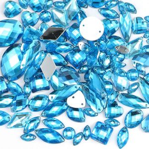 230Pcs Mixed Shape Crystal Sew On Rhinestones Gems Acrylic Flatback Diamante Stones Strass Sewing for Crafts DIY Handicrafts Clothing Wedding Dress Shoes Bag Decorations Accessories(04 Lake Blue)