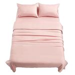 Mooreeke Pink Bamboo Draps Queen Sheets, Wrinkle Free Cooling Bed Sheets, Deep Pocket Bedding Sheets & Pillowcases