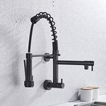 B Backline Brass Wall Mount Sink Tap with 2 Spout, Kitchen Sink Tap Pull-Out Sprayer Faucet Single Lever Kitchen Faucet-Kitchen Water Tap (Black Matt)