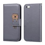 Bartern Flip Case for iPhone 6 Plus/iPhone 6s Plus,PU Leather Wallet Case with Card Slot Kickstand Magnetic,Cartoon Folio Phone Case Cover Compatible with iPhone 6 Plus/6s Plus,Bear Gray