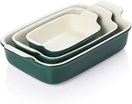 Sweejar Baking Pans Set, Ceramic 9x13 Baking Dish with Handle, Rectangular Casserole Dishes for Oven, Bakeware Sets of 3, Durable Lasagna Pan Deep for Kitchen, Banquet, Wedding Gift(Jade)