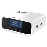 Portronics 100W Adapto 100D Fast Charging 5 Port Adaptor with LCD Power Display, 3 Type C PD Port, 2 USB-A Mach Port, Fast Charging Compatible with Laptops, Macbooks, Smartphones (White)