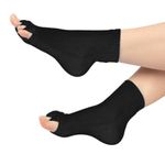 YIMBLI Toe Separator Socks, Foot Alignment Socks, Health Care Toe Spacers, Bunion Corrector, Yoga Toe Pedicure Socks (Color-Black)