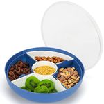 BELLE VOUS Divided Round Platter Serving Tray with Lid - 28.5cm/11.22 Inches 5 Compartment Appetizer Bowl - Reusable Plastic Food Container for Party Snacks, Fruit, Nuts, Candy, & Veggies