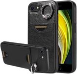 JZ PU Leather Shockproof Protective Case Compatible with IPhone 7 /iphone se - Premium Leather With 360° Ring Holder Kickstand Credit Card Wallet Card Slot Cover for IPhone 8 / iphone 6- Black