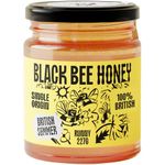 Black Bee Honey - Pure British Summer Raw Honey, Runny with a Heady Floral Flavour, Unprocessed, Single Source from Hive to Jar, Never Blended - Delicious on Toast, Soothing in Drinks, 227g Glass Jar