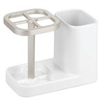 InterDesign Ceramic Toothbrush and Toothpaste Holder, Countertop Caddy for Vanity in Master, Guest, Kids', College Dorm Bathrooms, Plastic, Satin, 5.75" x 3.1" x 4.49"