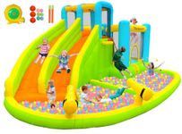 FBSPORT Inflatable Bounce House Water Slide Park, Double Slide Bouncer Castle with Climbing Wall, Bouncy Castle with 550W Air Blower for Indoor Outdoor Play Backyard