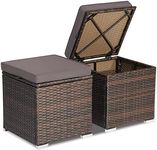 Costway 2-Pieces Patio Ottomans, Outdoor Hand-Woven PE Rattan Side Table w/Removable Cushion & Hidden Storage Space, Footrest, Storage Box, Seat for Patio, Backyard, Poolside (Grey (Cushion))