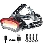 DBSOOSC Rechargeable Headlamp Helmet Hard Hat Light Head Torches LED Super Bright, Head Torch Red Light USB Outdoor Work Light COB Battery Powered, Car Maintenance, Night Construction, 7-14H Working