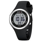 GOLDEN HOUR Waterproof Sport Women's Digital Chronograph Silicone Strap Watch, Silver Black, Digital