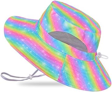 Kids Sun Hat for Girls Mesh Bucket Hat Toddler UV Protection Beach Hat Kids Foldable Fishing Hat for Girls 2-8 Years Rainbow