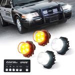 Xprite White Amber LED Hideaway Strobe Lights Kit 20 Flashing Patterns w/Control Panel Headlights Taillights Fog Marker Light Interior Mounting, for Emergency Vehicles Trucks SUV Vans 12V Cars 4 PCs