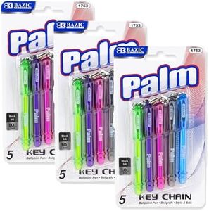 BAZIC Ballpoint Pen Palm Mini Pens w/Key Ring, Black Ink 1.0 mm Bold Point Smooth Writing, Total 15 pens