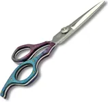 Saki Shears 6" Professional Hair Shears With Wood Accent - Sword Style, Convex Blade, Tension Adjustment, 440C Steel (Blue)