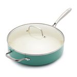 GreenLife Artizan Healthy Ceramic Non-Stick 30cm/4.8 Litre Sauté Pan Jumbo Cooker with Helper Handle and Lid, Stainless Steel Handle, Induction, PFAS Free, Oven Safe, Turquoise