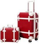 NZBZ Vintage Luggage Sets of 2, Vintage Suitcase Set for Women and Men, Cute Retro Luggage Sets Vintage Handmade Zipper Retro Trunk Luggage (Cherry red, 14inch & 28inch)