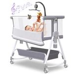 Hkleae Baby Bassinet,3 in 1 Baby Bassinets Bedside Sleeper with Musical Toy,Bedside Cribs with Storage Basket and Wheels,7 Height Adjustable Easy Folding Bassinet,Safe Co-Sleeping Crib(Grey 0-6Months)