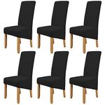 Large Size High Back Strench Knitted Dining Chair Covers Set of 6, Elastic Kitchen Chair Slipcovers Removable Nonslip for Hotel Dining Room Ceremony Banquet Wedding Party (Black, 6 Pack)