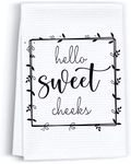 Peaces of Joy Hello Sweet Cheeks Funny Hand Towel Sayings for Bathroom, Rustic Cute Dish Kitchen Fingertip Towels for Home, Decorative Farmhouse Bath Sign Gifts