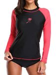 CharmLeaks Women's UPF 50+ Rash Guard Long Sleeve Active Rash Vest Workout Top Black/Red