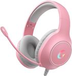 syndesmos CM7002 Gaming Headset for PS5, PS4, PC, Mac, Switch, Xbox Series, Surround Sound RGB Gaming Headphones with Noise Canceling Microphone, 50MM Dynamic Drivers, 3.5MM Audio Jack, Light Pink