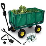 Arebos hand truck | garden cart | with tread tires | 550kg loadable | green | removable tarpaulin | steel rims with ball bearings | incl. handle & drawbar | platform truck