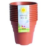 Happy Pots - 12.5cm Gloss Terracotta - Pack of 10 Premium Plastic Plant Pots - Reusable Flower Pots for Indoor/Outdoor Home Décor Gardening - Round, Heavy Duty, UV Resistant, Recyclable - Made in UK