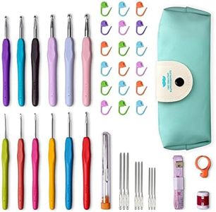 GIOD 45 Piece Ergonomic Silicone Crochet Set, 2mm(B)-8mm(L) Soft Handle Crochet Hooks for Arthritis Hands, Knitting Needle Set with Crochet Accessories