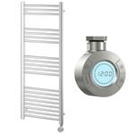Go Bathrooms Nola 1200 x 500mm Electric Heated Towel Rail Chrome Smart Bathroom Radiator Wall Mounted Ladder Rail Energy Efficient Electric Towel Warmer 300 Watts