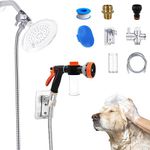 Dog Washing Hose Attachment for Shower - Garden Hose Nozzle with Dog Bathing Brush & 3-Way Diverter, Dog Shower Attachment Pup Jet Dog Wash with Soap Dispenser, Dog Wash Sprayer for Car Washing