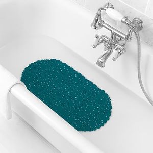 Bubbles Non-Slip Oval Bathtub Mat Solid Peacock Blue 28 L x 15 W