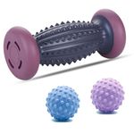 ABRVUAHM Foot Massage Roller with 2 Massage Balls, Foot Massager for Relief Plantar Fasciitis and Tight Muscles Relax, Foot Reflexology Tool Pressure Point Massage Roller Dark Purple