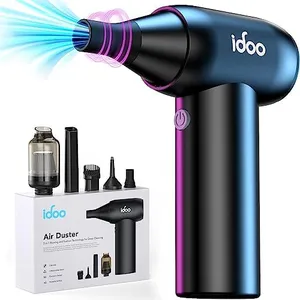 iDOO Compressed Air Duster, Cordless Electric Canned Duster, Portable Vacuum, 3 Gear Mini Portable Jet Dry Air Blower, for Gaming Pc, Keyboard, Car Cleaning, Outdoors-Dust Blowing & Vacuuming(Black)