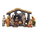 MACLARONX Nativity Set 12-Piece Christmas Nativity Scene Figurine with Stable Indoor Tabletop Home Decor Jesus Birth Scene Hand-Painted Collectible