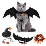 Halloween Cat Costume,Bat Wings,Wizard Hat,4 PCS Pet Costumes for Small Cats and Dogs,Cosplay Party Pumpkin Decoration,Kittens Dress Up Accessories with Glasses,Collar and Bells (4 PCS)