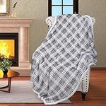 Catalonia Classy Plaid Sherpa Throw Blanket,Plush Flannel Throws for Couch and Bed,Super Soft Reversible TV Blanket,Comfort Caring Gift 150 x 130 cm,Buffalo Grey