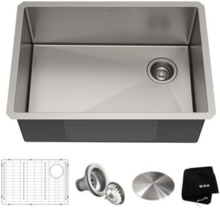 Kraus KHU110-27 Standart PRO 27-inch 16 Gauge Undermount Single Bowl Set (5 Item Bundle: Sink, Bottom Grid, Assembly, Drain Cap, Kitchen Towel), 27 Inch, Stainless Steel