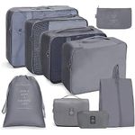 House of Quirk Polyester 9Pcs Set Travel Organizer Packing Cubes Lightweight Travel Luggage Organizers With Laundry Bag Or Toiletry Bag (Grey)