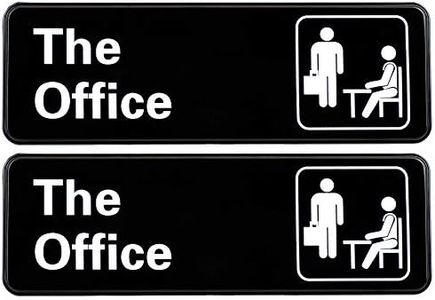 The Office Sign: Easy to Mount Informative Plastic Sign with Symbols, 9"x3" Sign 2-Pack (Black)