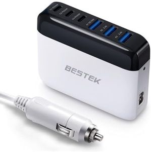 BESTEK Multi Ports USB Car Charger, Fast Charge 125W 14A Quick Charge 3.0 & USB-C PD Car Charger Adapter with Smart Identification for Cell Phones, Tablets and Other USB Devices